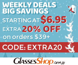 Weekly Deals starting at $6.95!  PLUS, save an Extra 20% off orders over $39!  Use Code EXTRA20 At GlassesShop.com